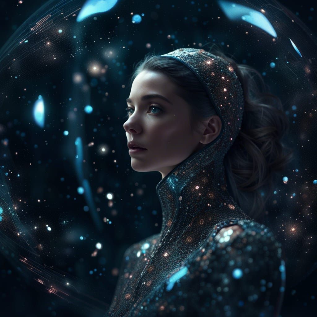 Woman in Space Dust Dress Shatters Reflection