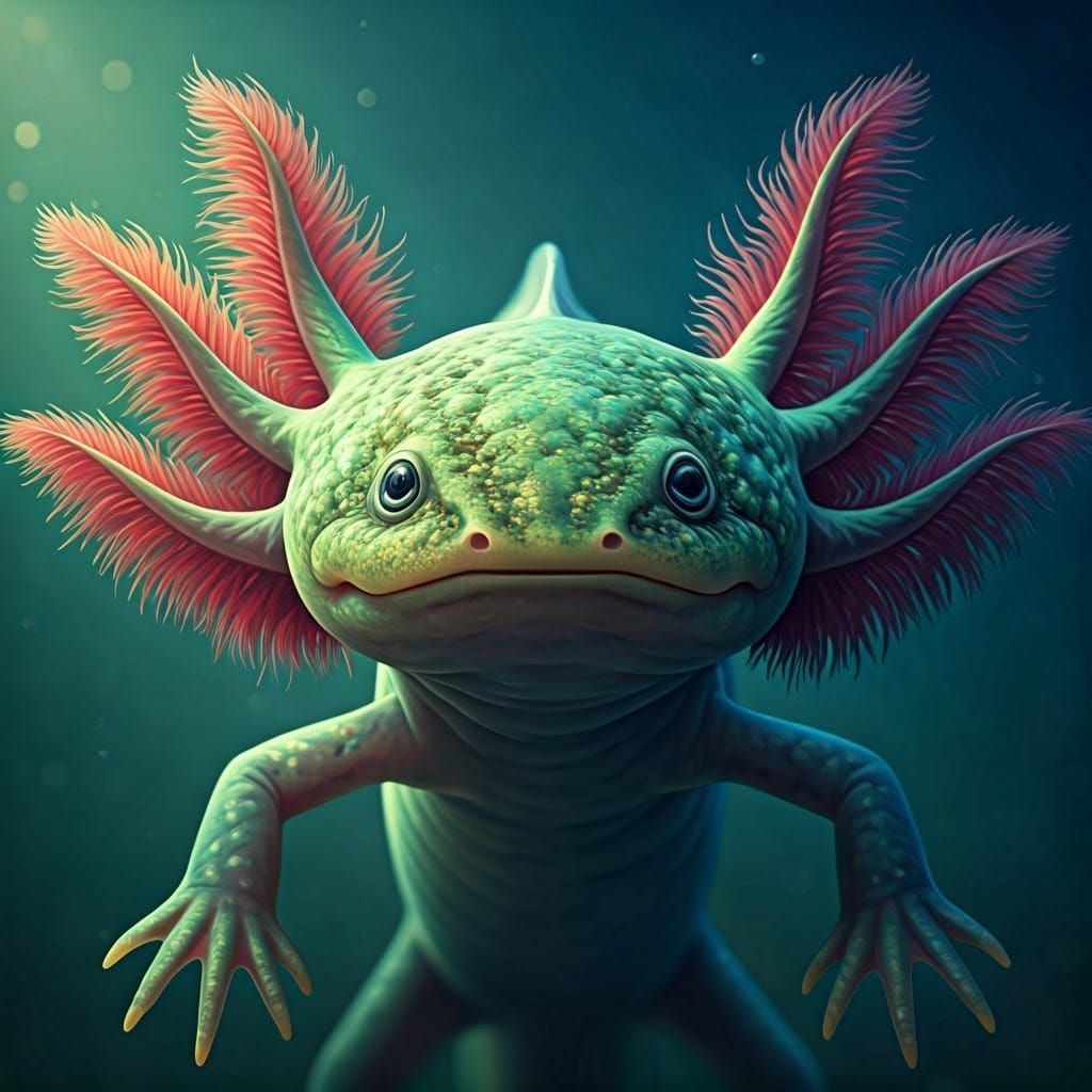 Iridescent Axolotl in Vibrant Blue-Purple Hues