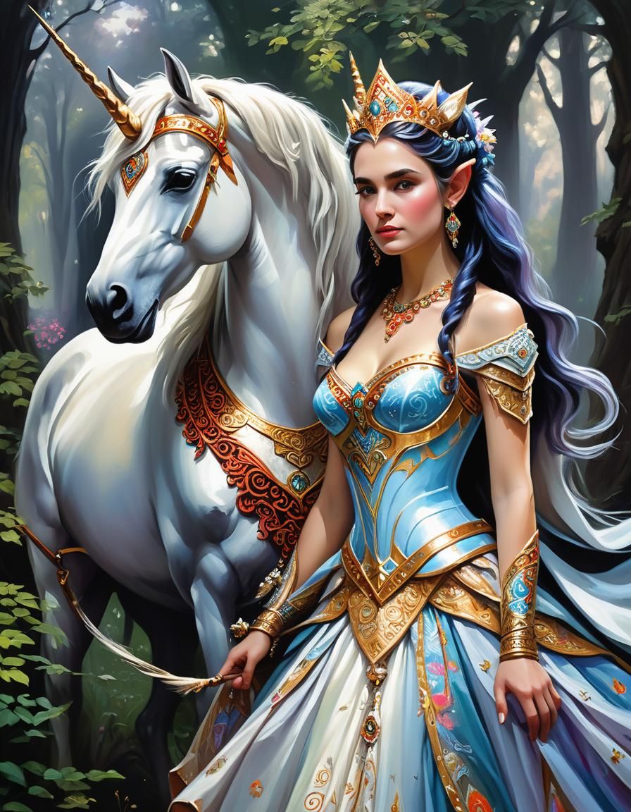 Majestic Unicorn and Elf Queen