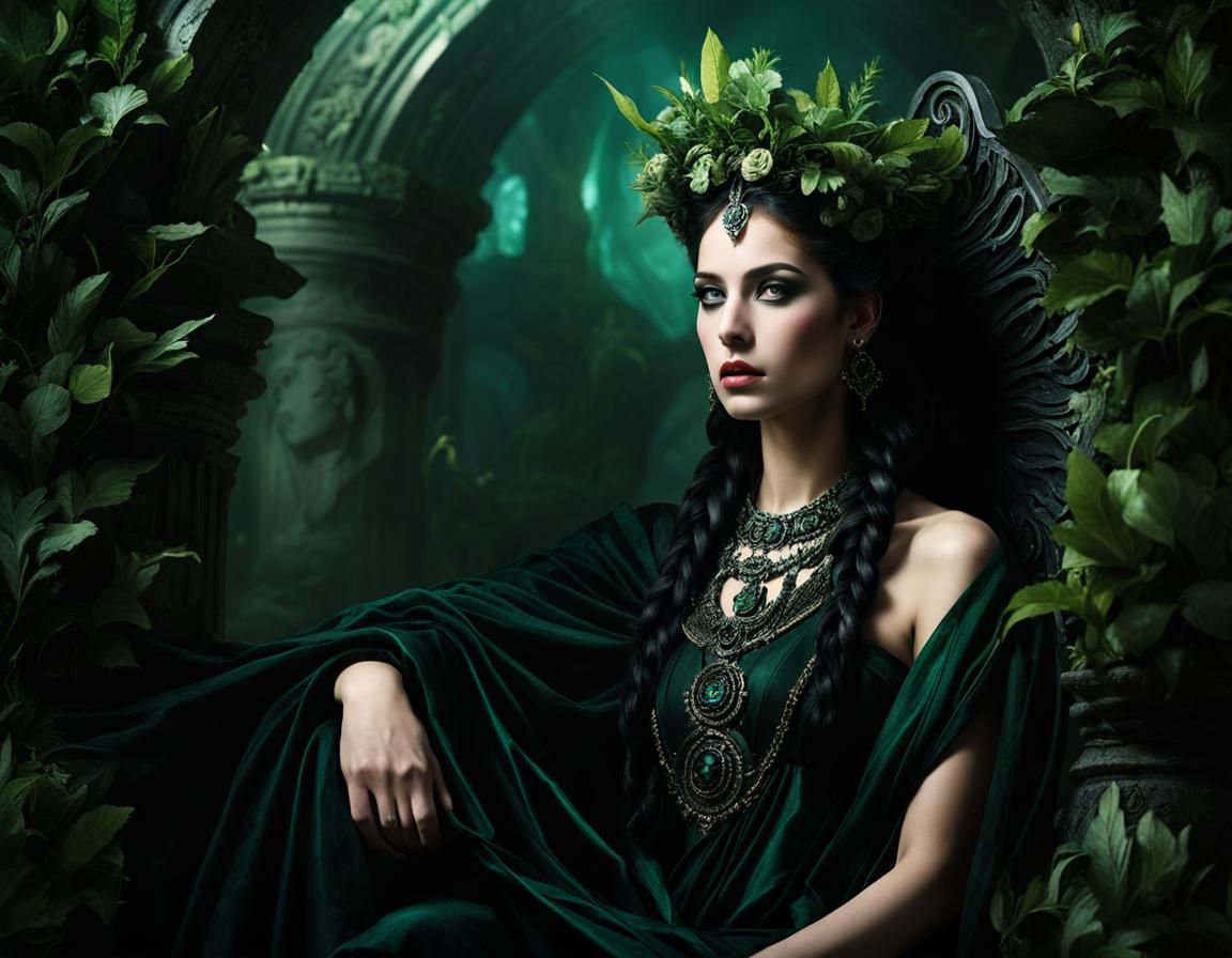 Ethereal Persephone Enthroned in the Underworld