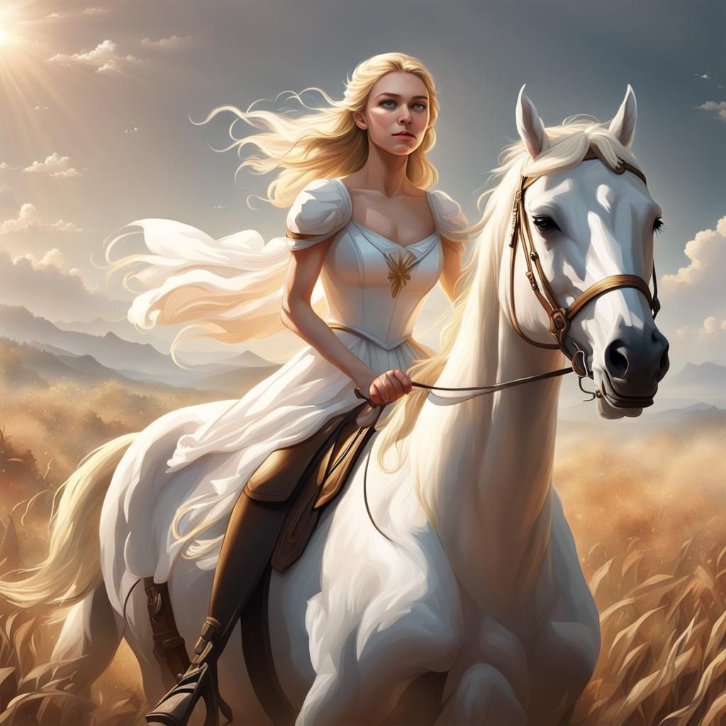 Princess on Horseback in Open Field