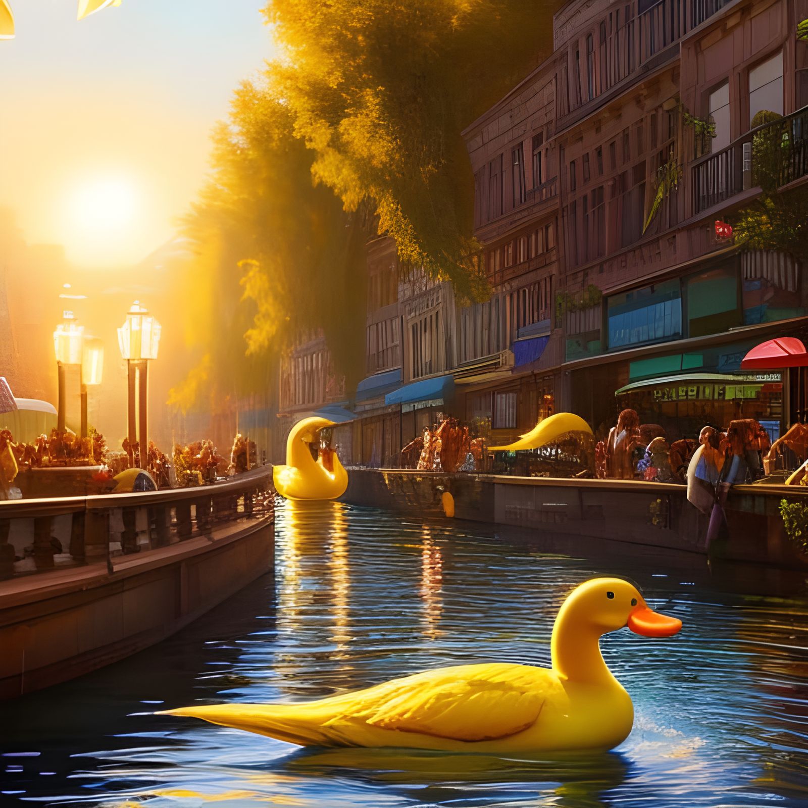 Dinosaur Rubber Duckies in Golden Hour Light