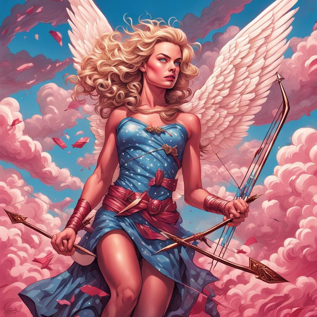 Hyperrealistic Cupid with Bow and Arrows in Comic Art