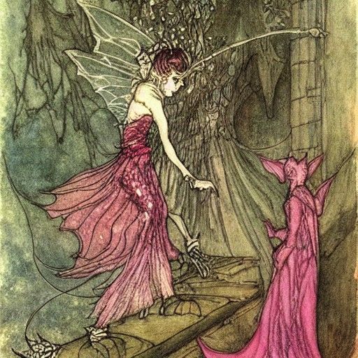Sparkly Pink Fairy Tale Demon Illustration
