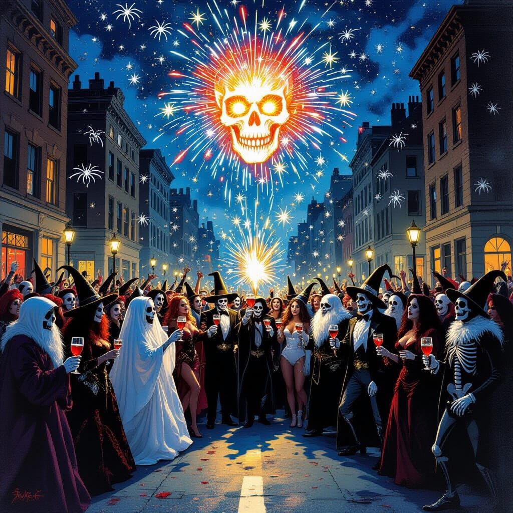 Monsters Celebrate New Year's Eve with Fireworks