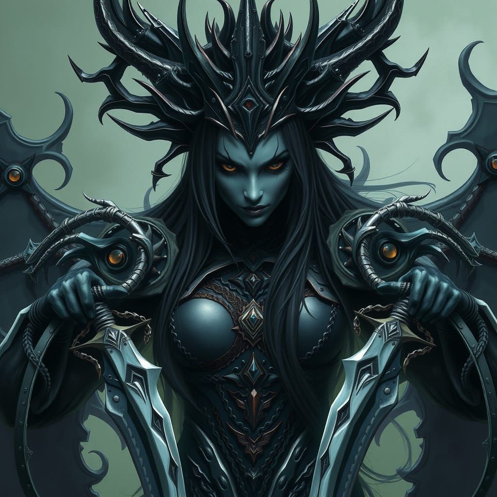 Dark Gothic Goddess with Twin Blades
