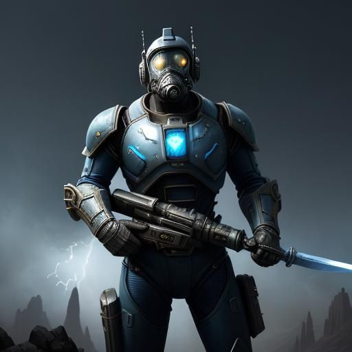 Retrofuturistic Power Armor Knight with Lightning Sword