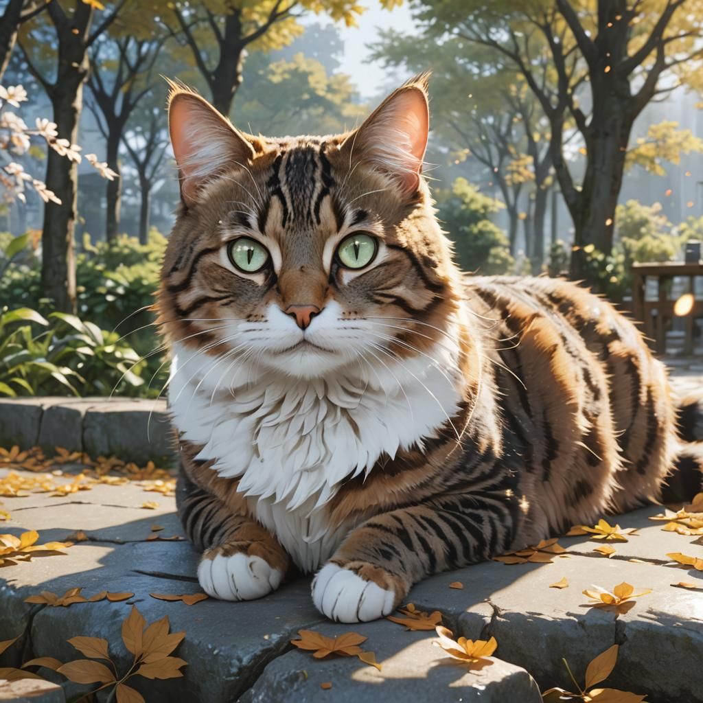 Anime Tabby Cat with Feline Eyes, Makoto Shinkai Style