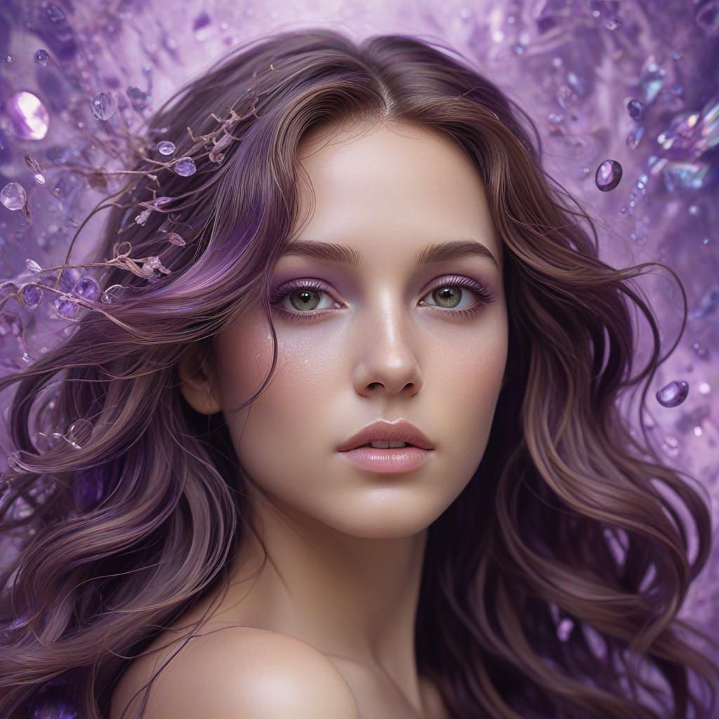 Dreamy Pisces Goddess with Amethyst in Digital Art