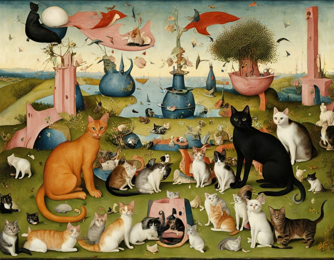 Cats in a Bosch-Inspired Dreamscape