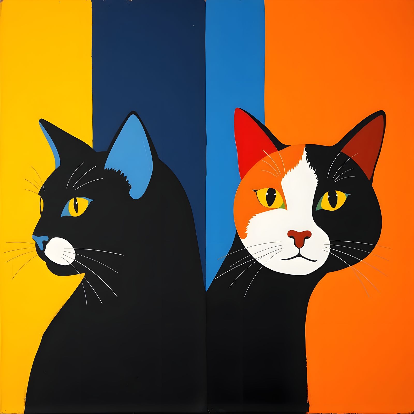 Double Portrait of Cats (De Stijl art movement style)