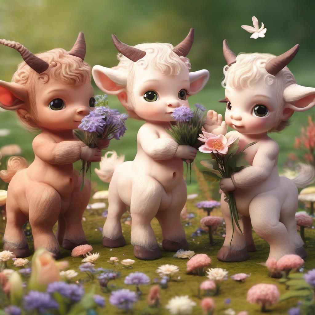 Baby Centaur Picking Flowers in a Sunny Meadow