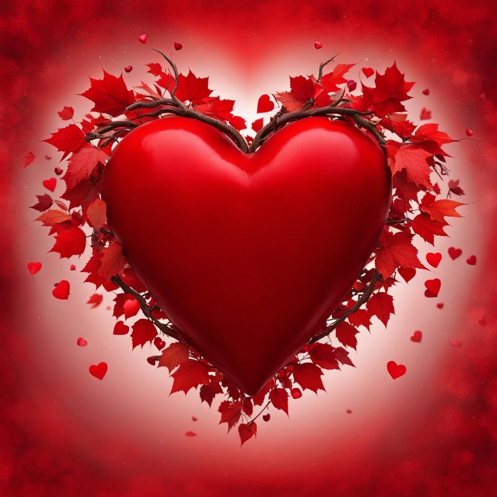 Abstract Red Heart Symbolizing Love and Autumn