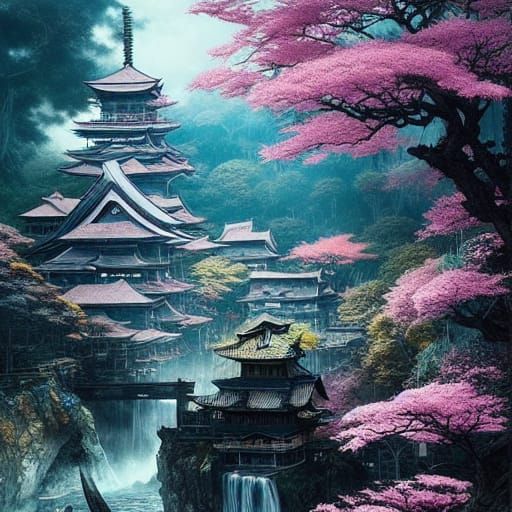 Epic Fantasy Landscape in Japanese Ink Marker Art