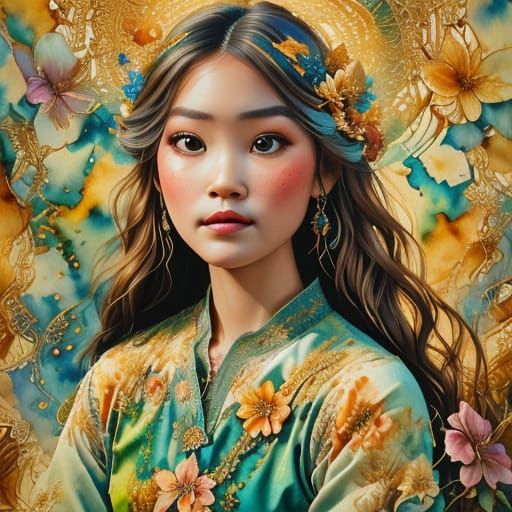 Whimsical Woman in Vibrant Floral Wonderland