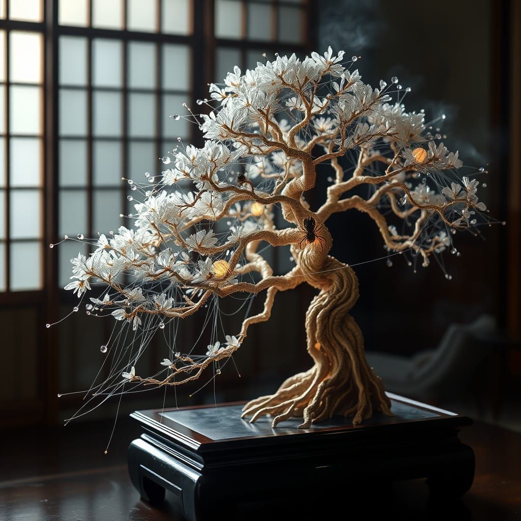 Glowing Spider Silk Bonsai in Japanese Room