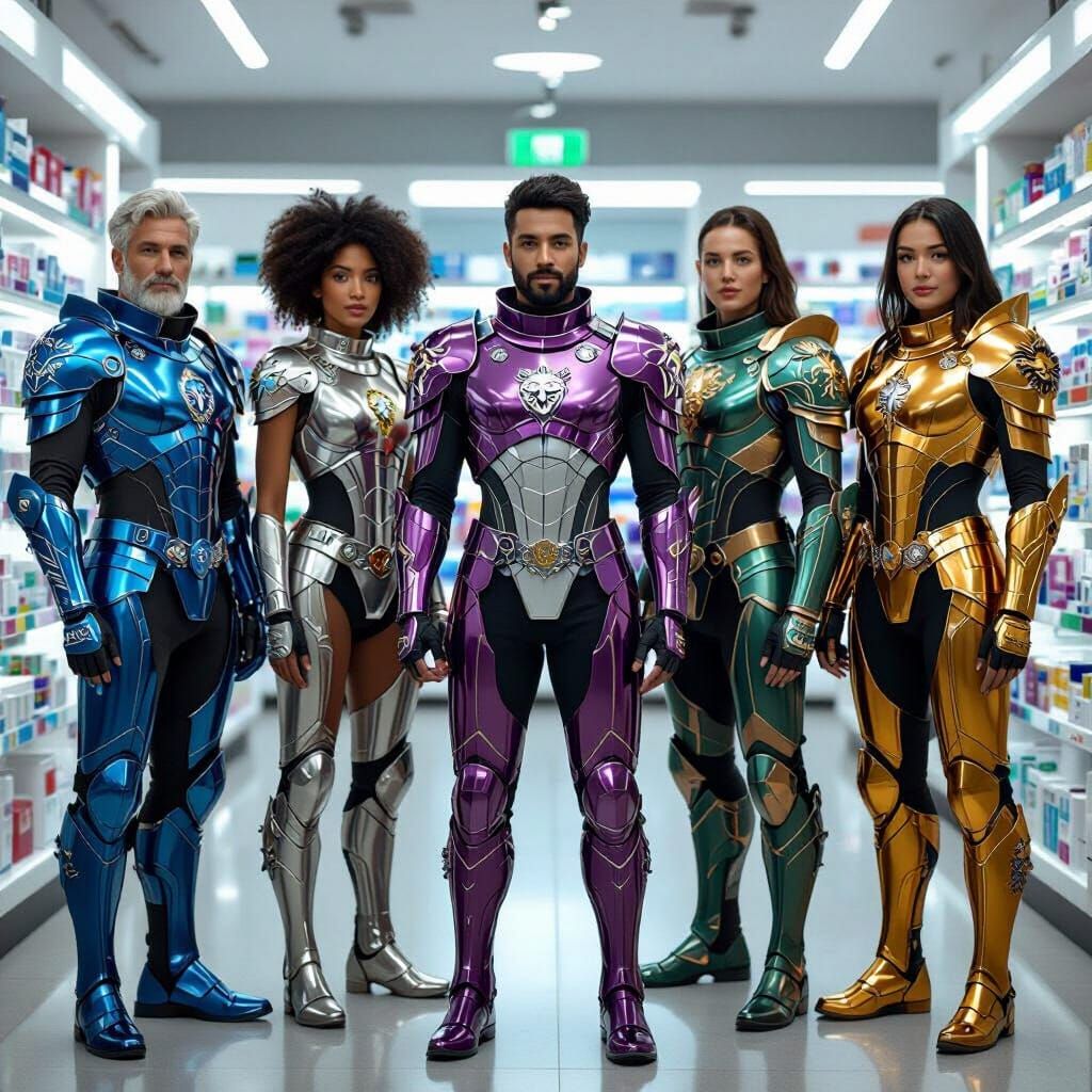 Futuristic Zodiac Armor in a Modern Pharmacy