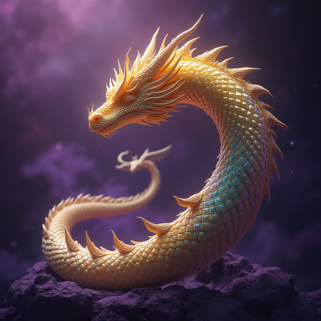 Golden Dragon in Dark Fantasy Art Nouveau Style