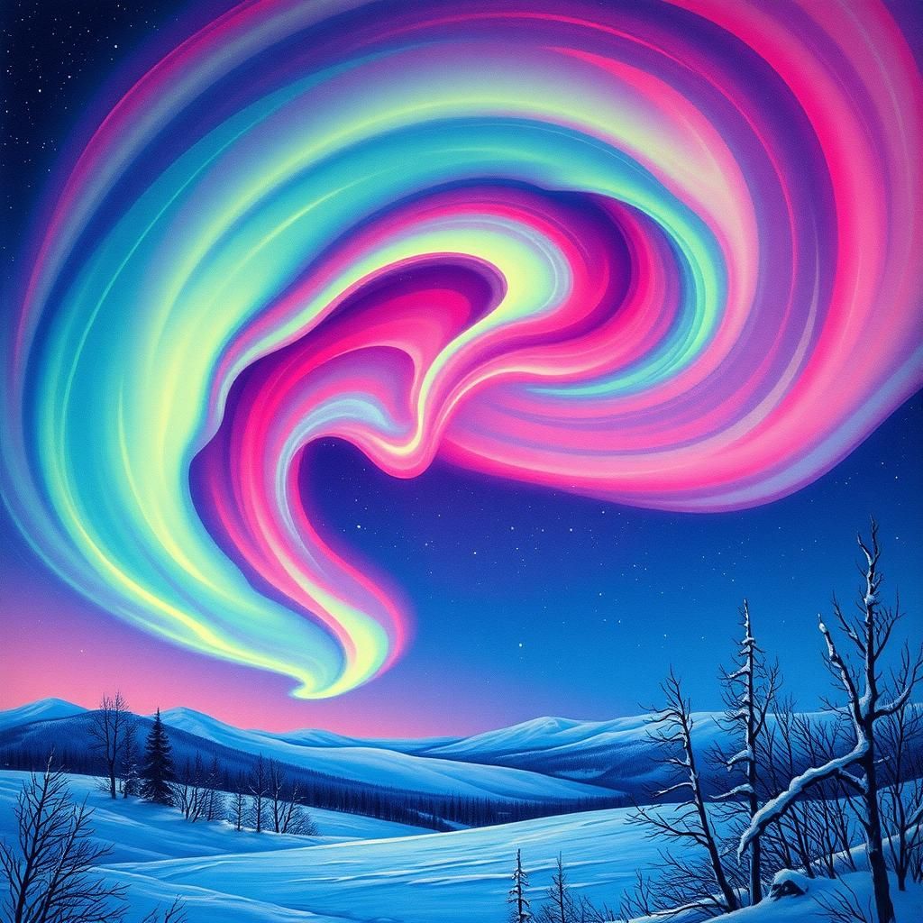 Aurora Borealis with Expressive Brushstrokes and Neon Glow