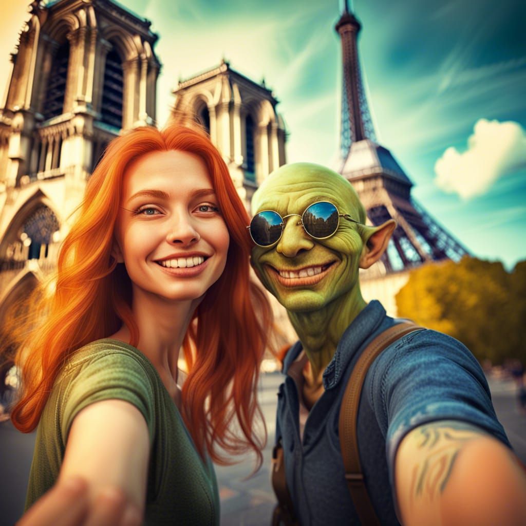 Goblin Selfie in Paris with Notre Dame