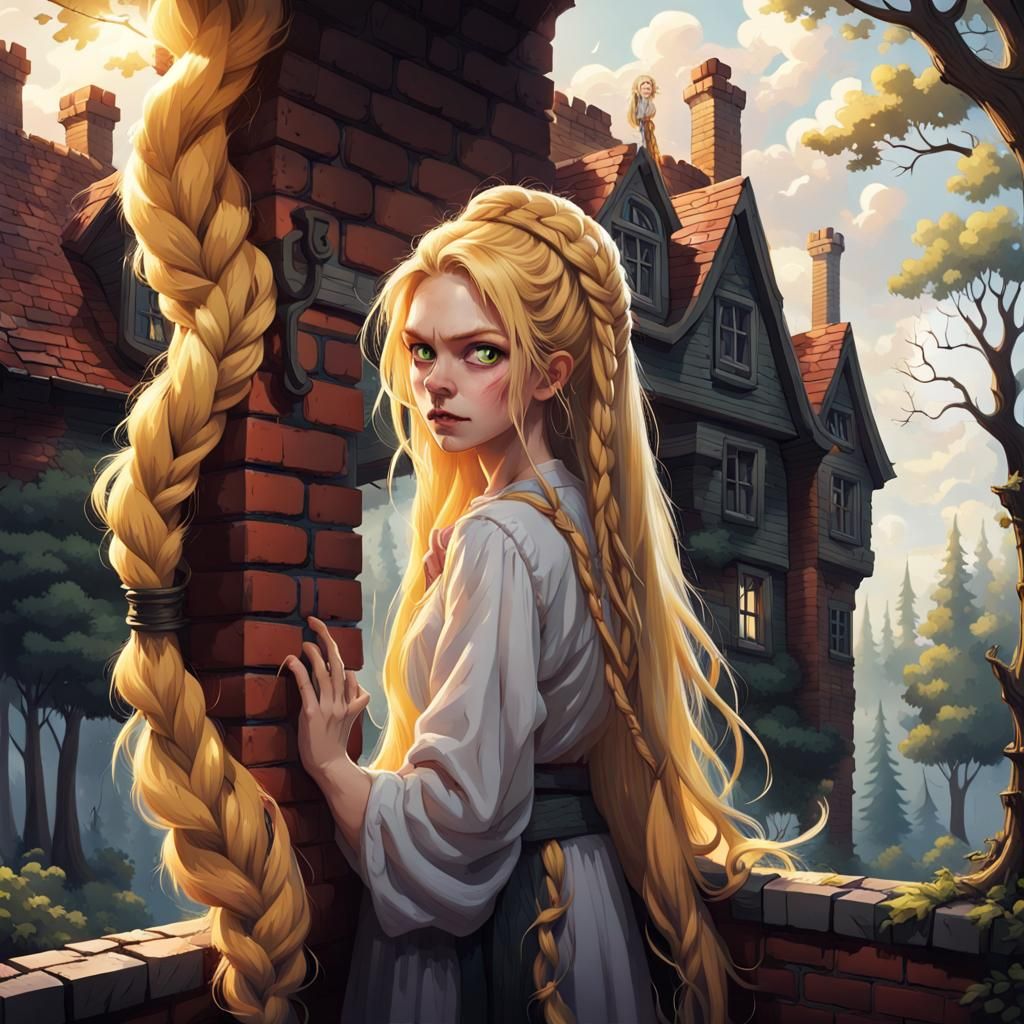 Scary Witch in Tower with Long Braid