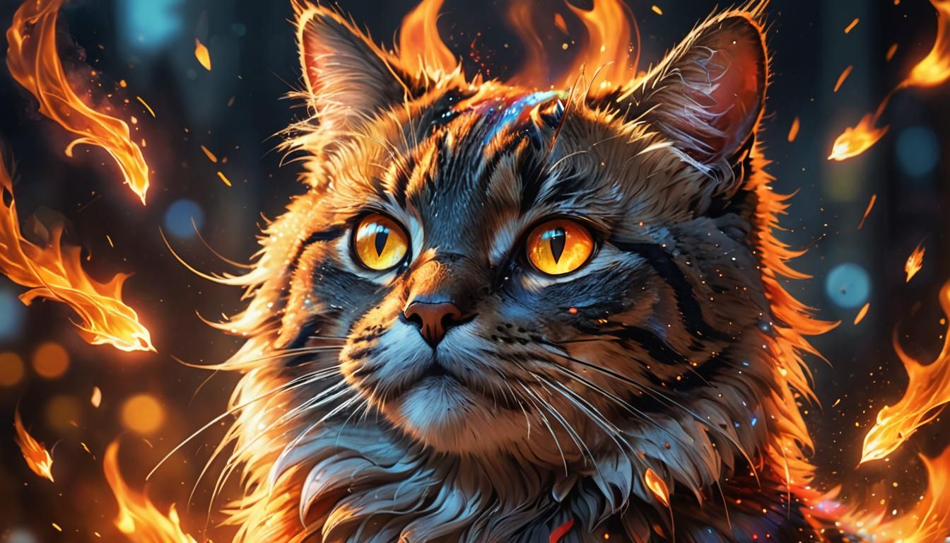 Fiery Feline Portrait in Anime Style