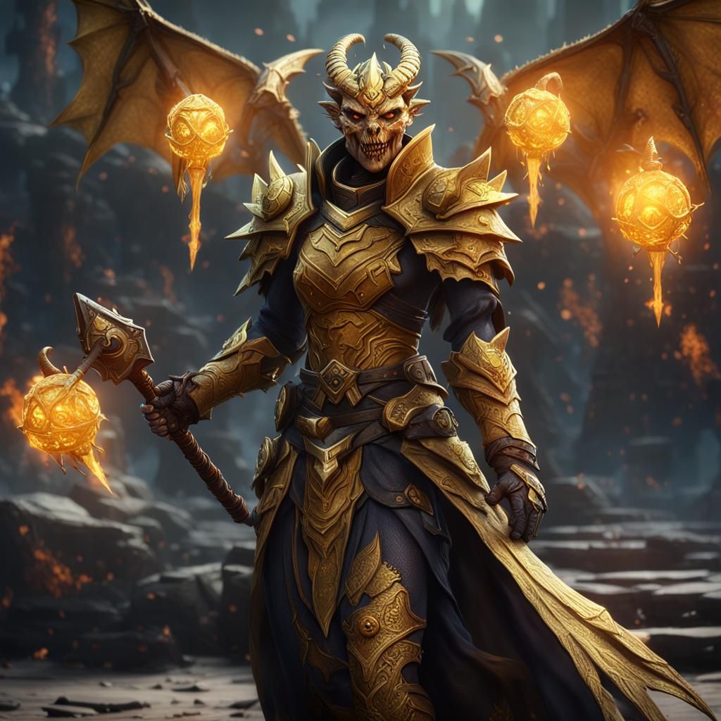 Golden Dragonborn Cleric Necromancer in Detailed Matte Paint...