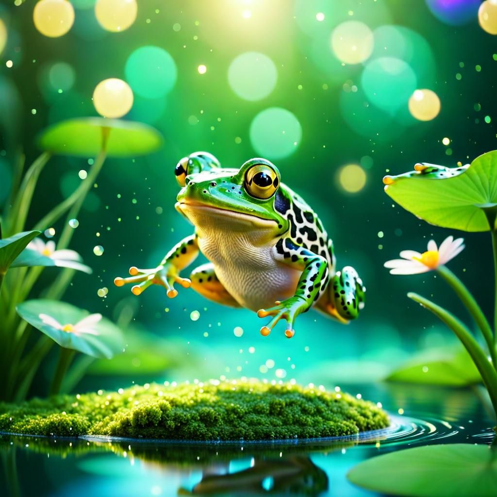Cute Frog Jumps into Magical Glittery Pond