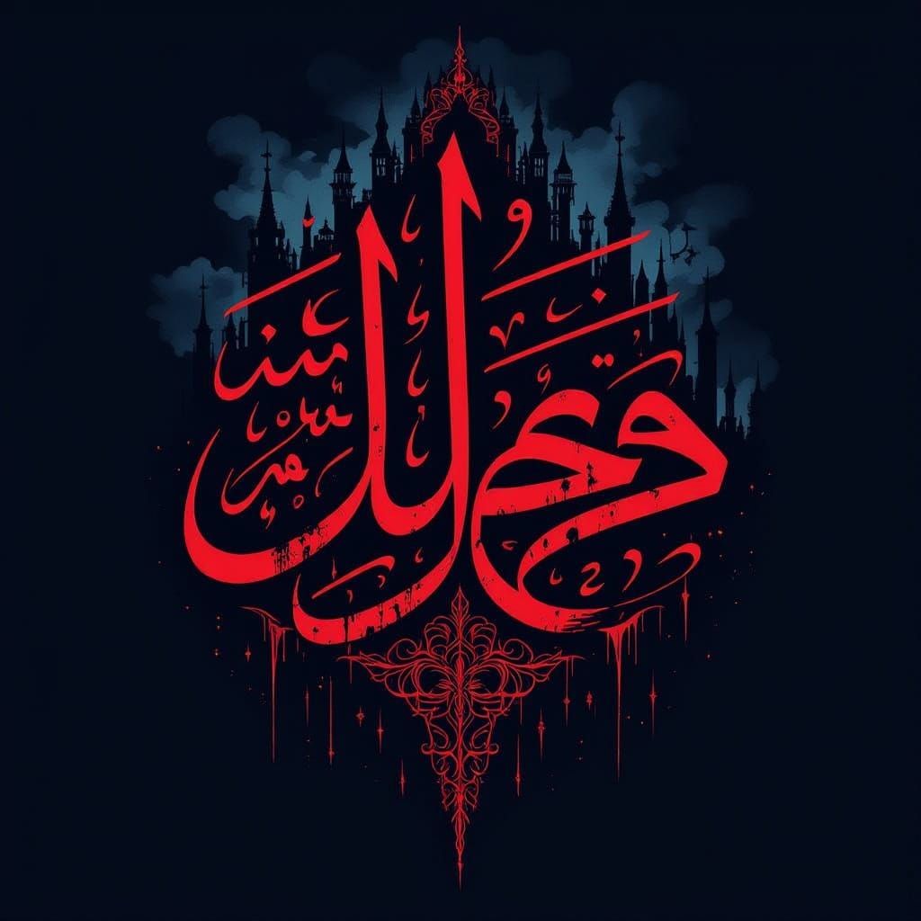 Eerie Urdu Calligraphy in Dark Surrealist Style