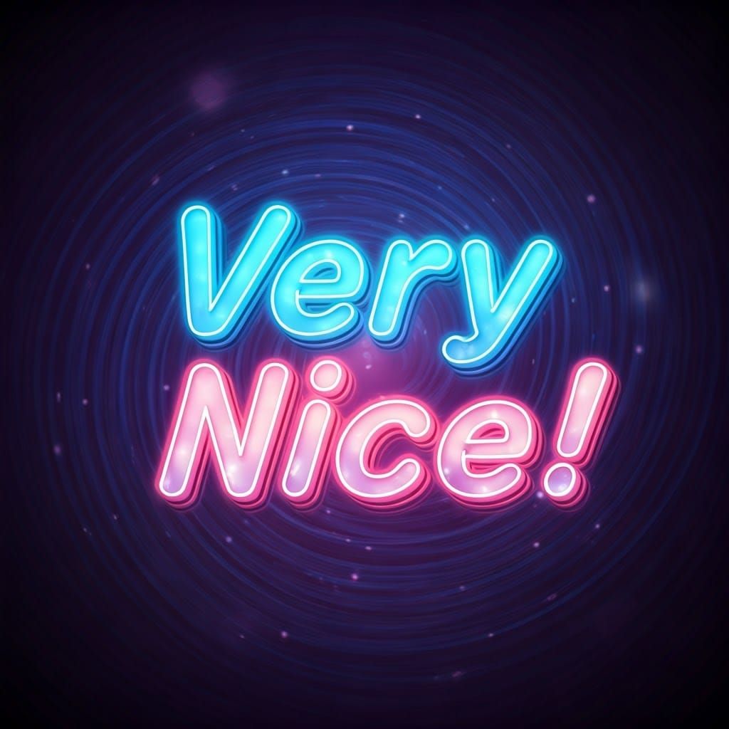 Radiant Neon "Very Nice!" on Swirling Background
