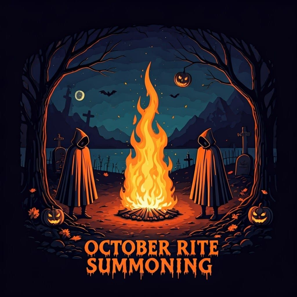 Spooky Night Ritual with Bonfire Devil Face