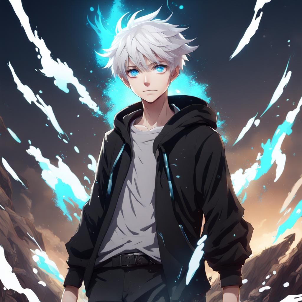 Anime Boy with White Hair and Blue Eyes