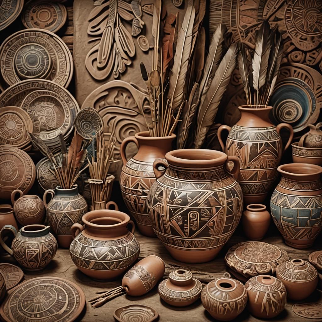 Native American Pottery, Hyperrealistic Close-up