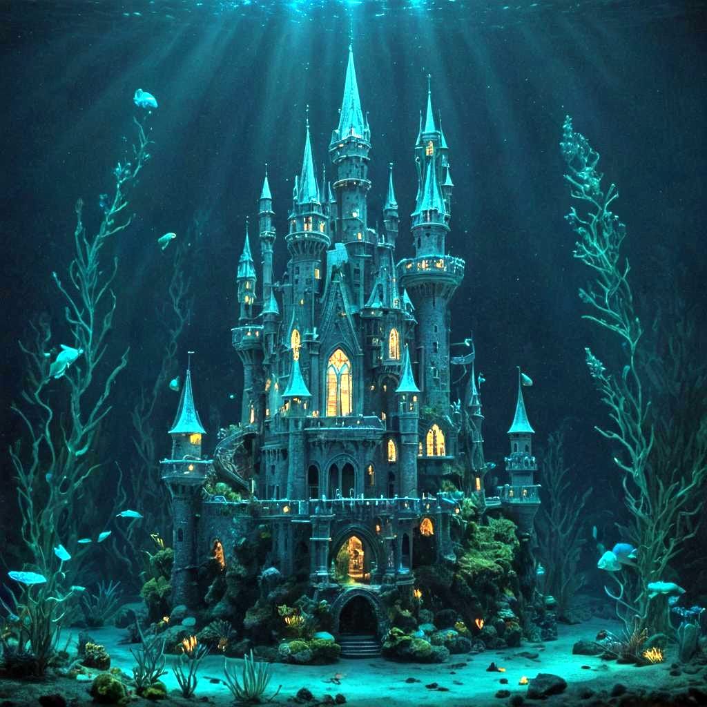 Bioluminescent Mermaid Castle: Underwater Marvel