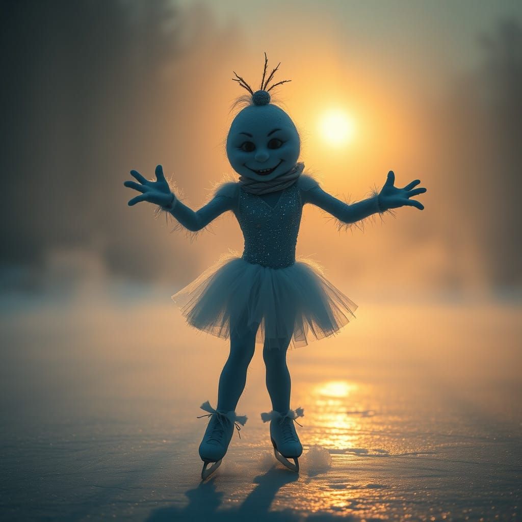 Hyper-Realistic Abominable Snowman in Sparkly Figure Skating...
