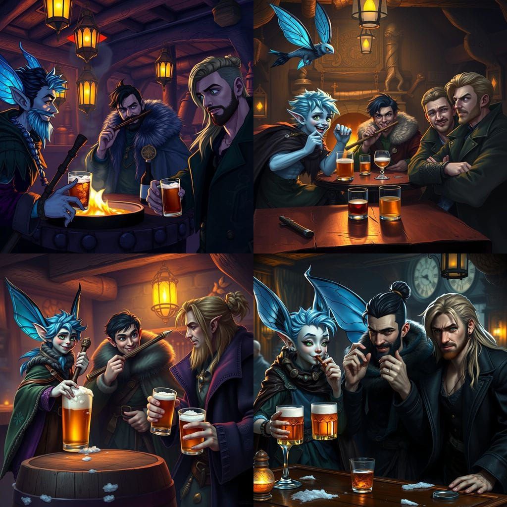 Four Friends Share Laughter and Ale in a Tavern