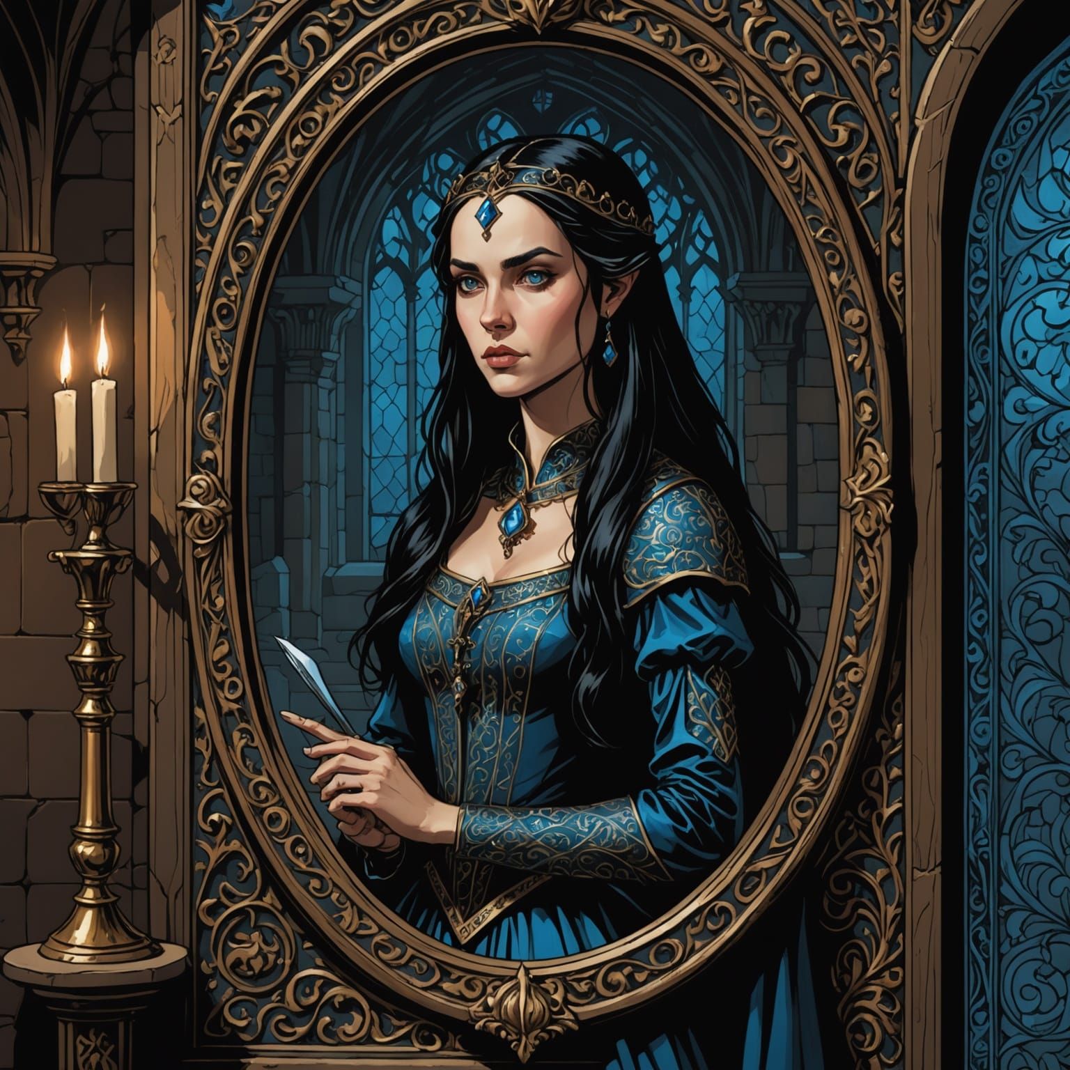 Half-Elf Noblewoman and Ghostly Reflection