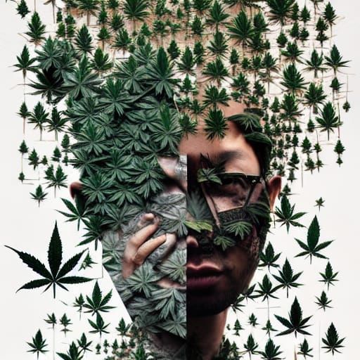 Cannabis Origami Forest in Geometric Collage Style