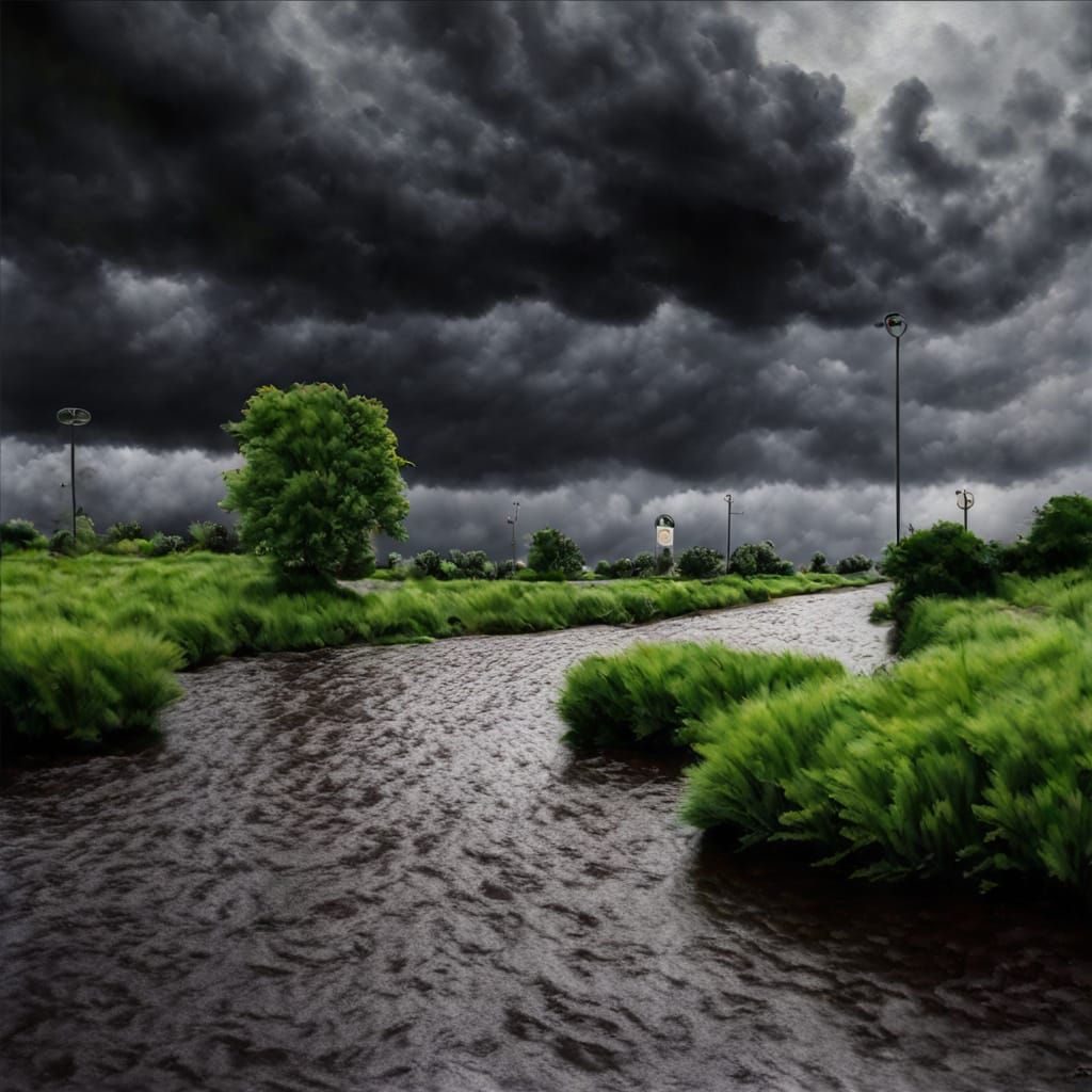 Dramatic Flood Landscape in Hyperrealistic Photography