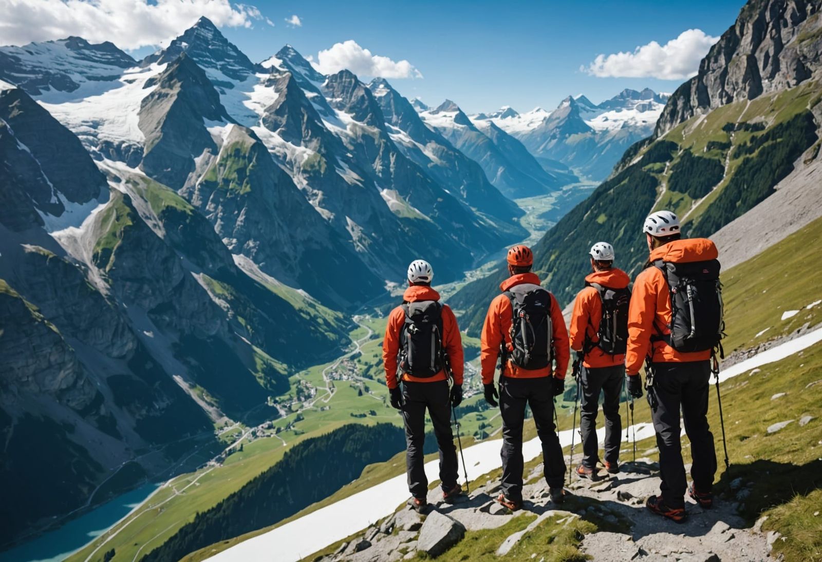 group of climbers are at the Swiss alps