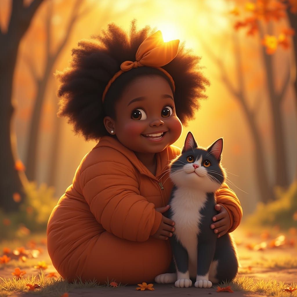 Warm Smile of a Happy Black Teen Girl with Her Pets