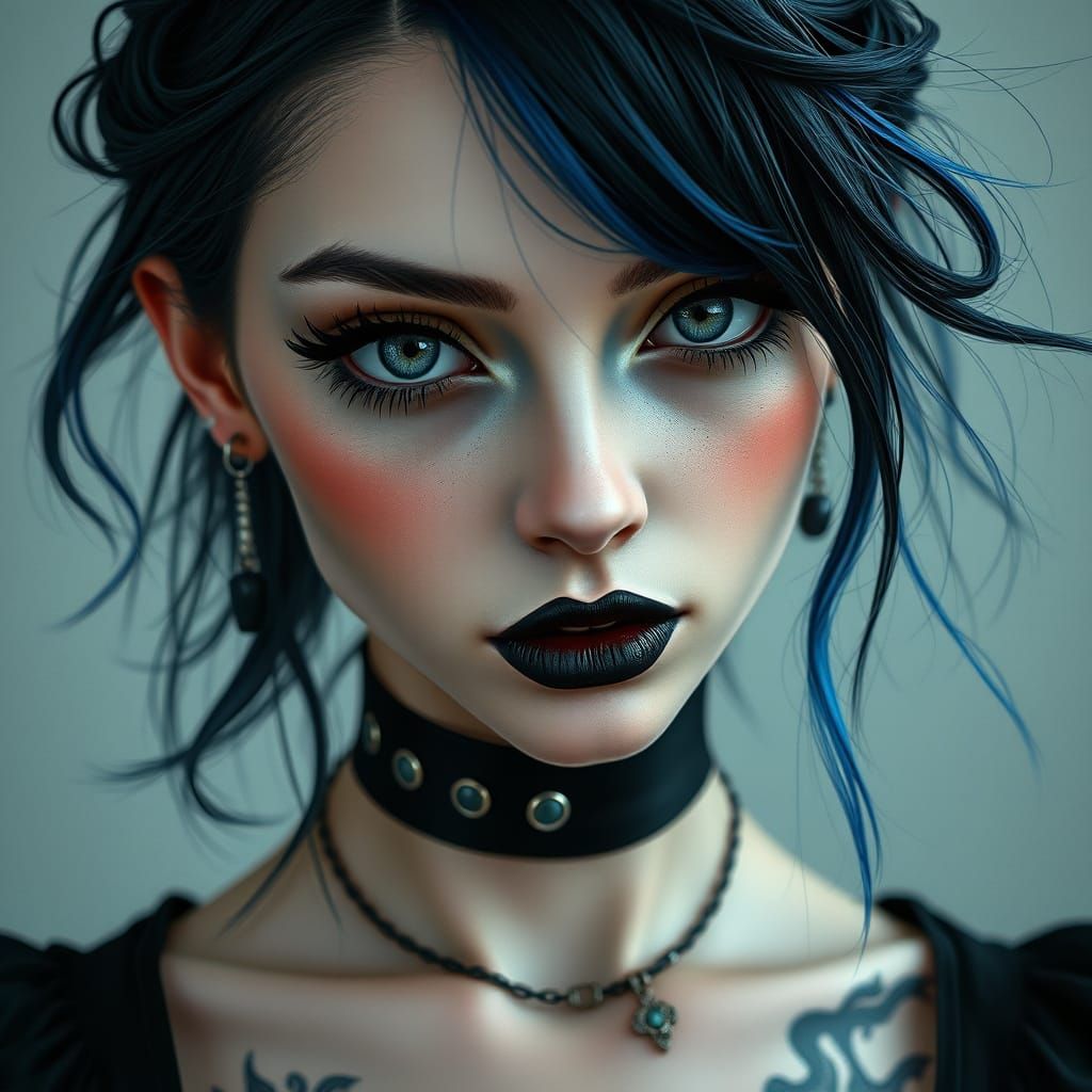 Mysterious Emo Goddess with Sparkling Eyes