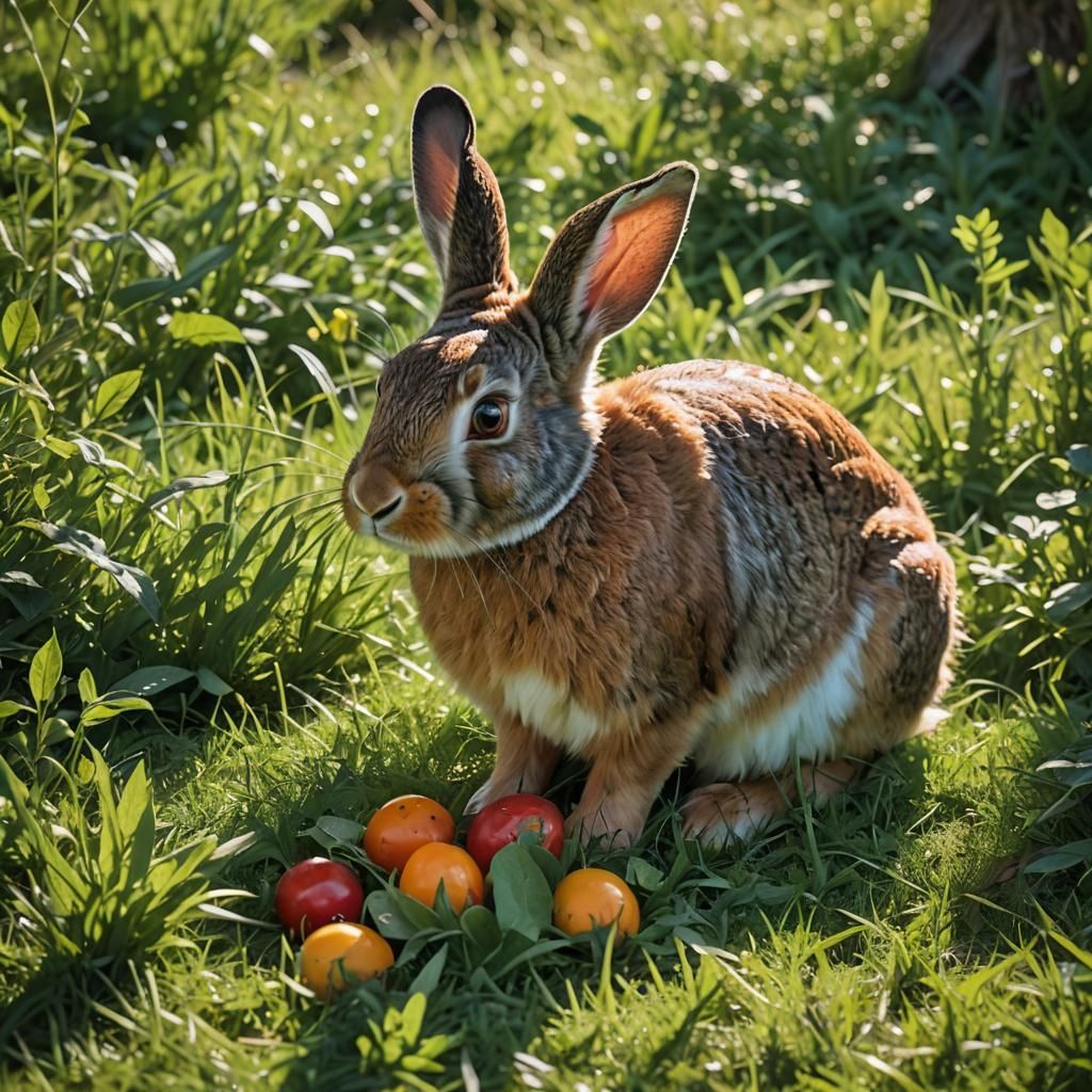 Rabbit's Colorful Feast in Lush Meadow