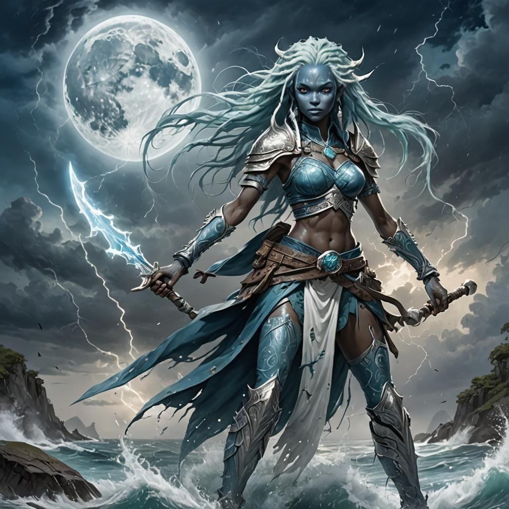 Water Elf Paladin with Double-Bladed Scimitar