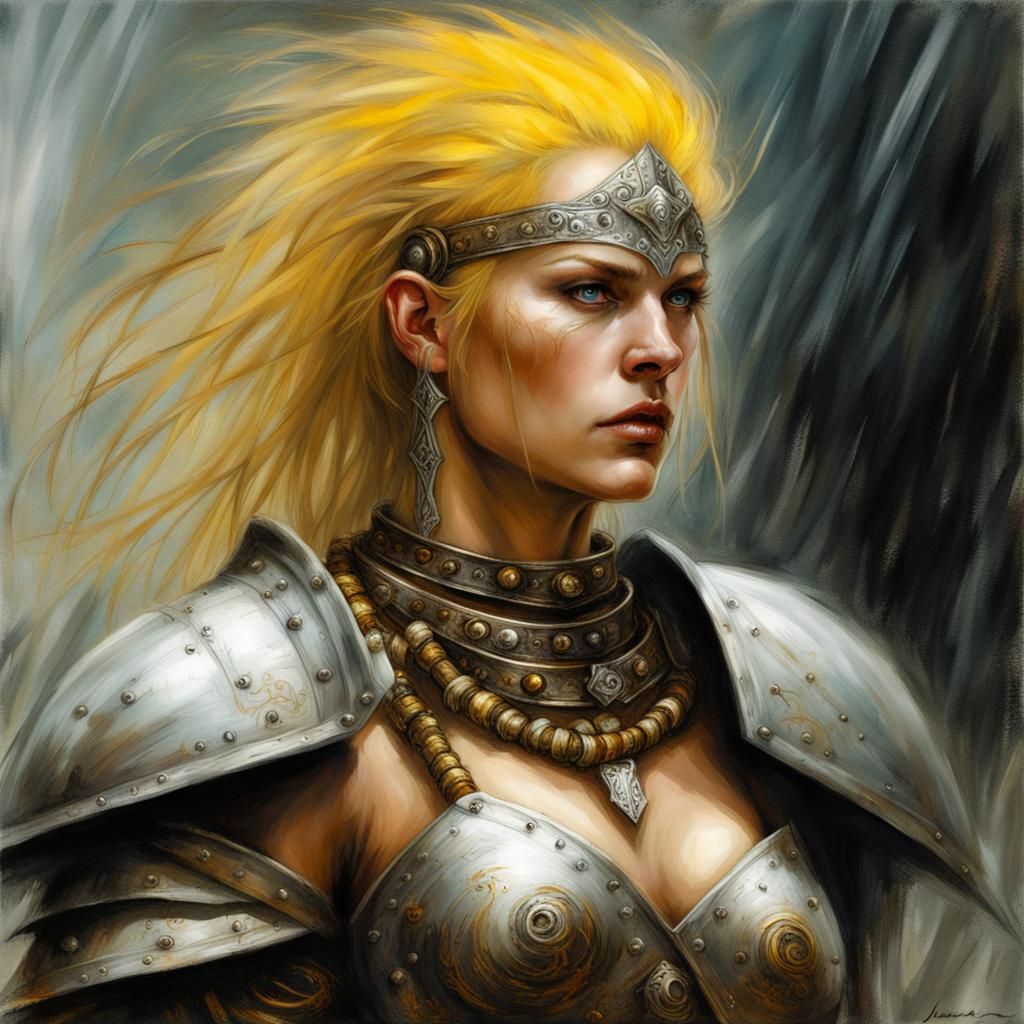 Female Barbarian Warrior in Armor, Dramatic Digital Art