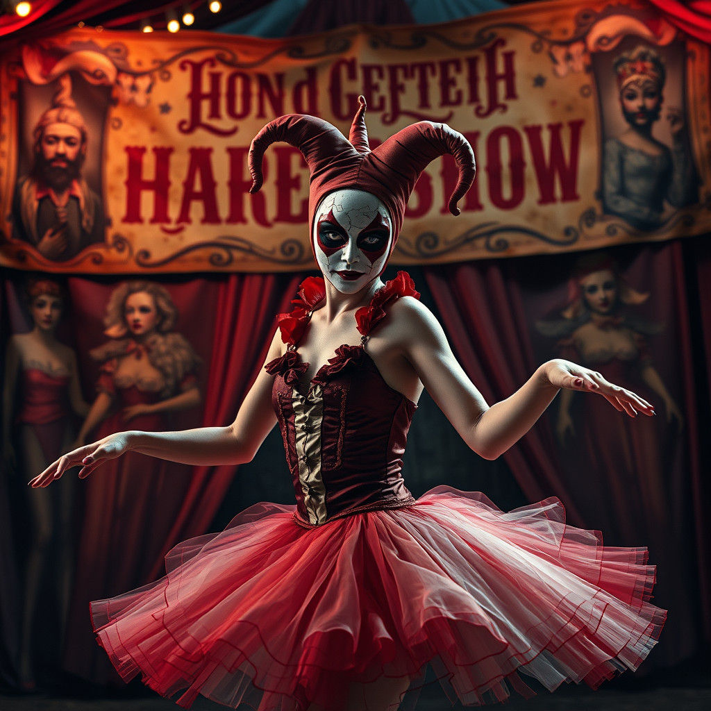 Harlequin Ballerina Dances in Mystical Carnival