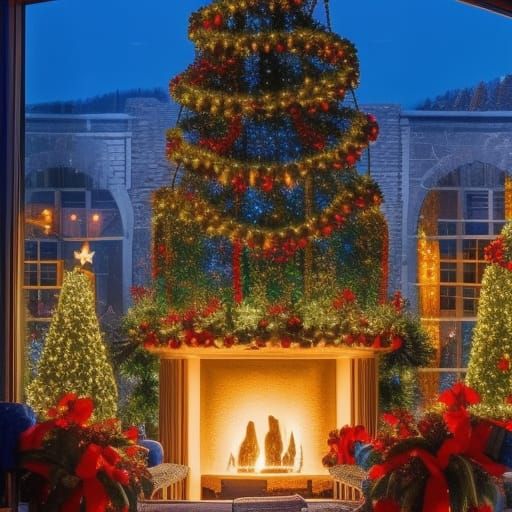 Cozy Christmas Miniature Scene with Fireplace