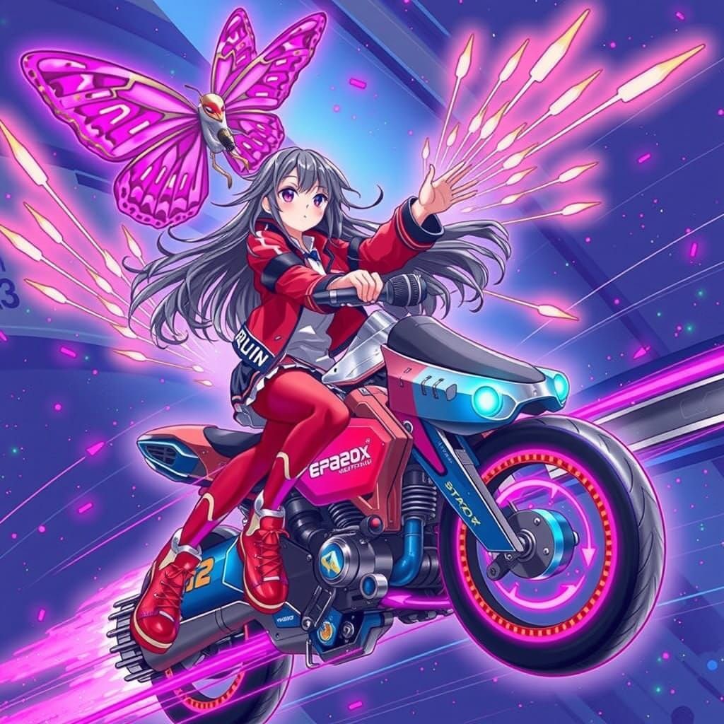 Anime Girl Rides Pump Machine in Vibrant Scene