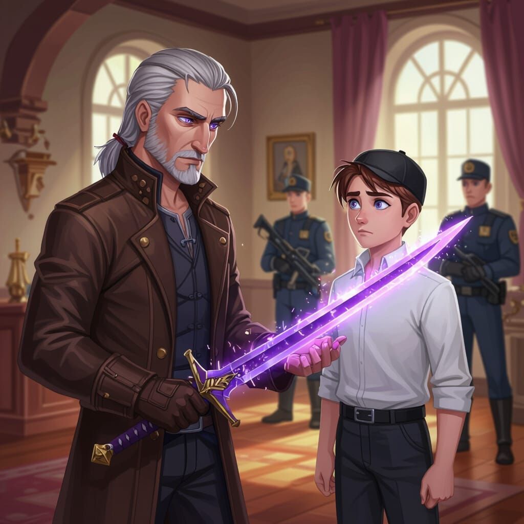 Cruel Man Sharpens Sword in Dark Digital Art