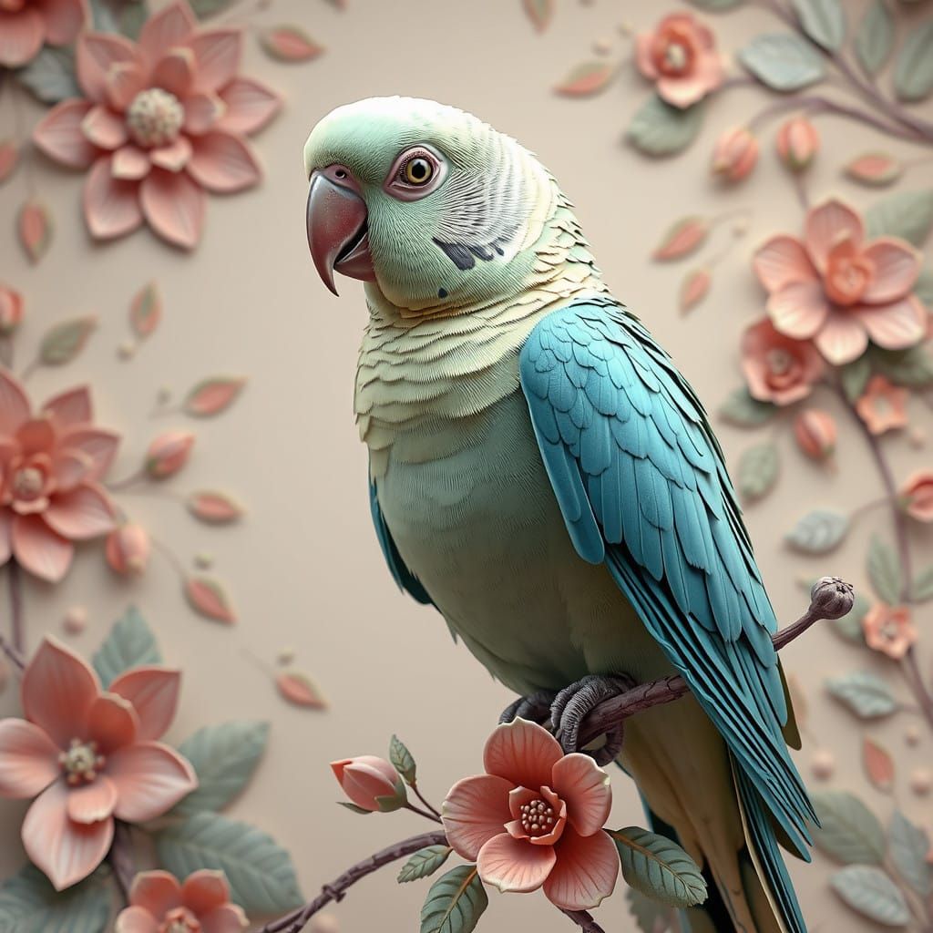 Surreal Parakeet in Dreamlike Landscape